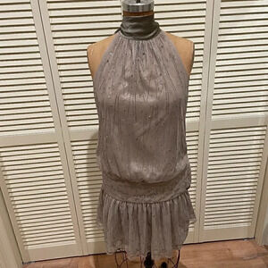 SEAN JEAN Beaded Dress Low Open Back Mini NWOT Silk lining Tie Neck Size 8